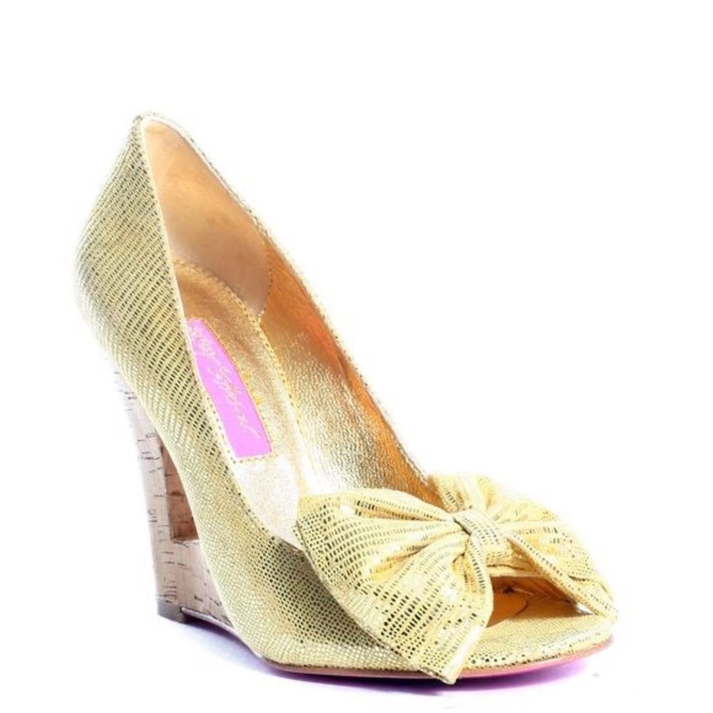 Shiny Gold Bow Cork Holiday Party Wedges